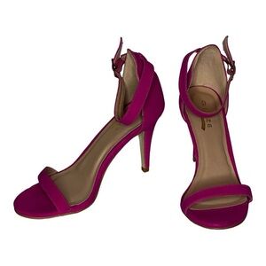 GLAZE Women’s Fuchsia Pink Suede Open Toe Ankle Strap Heels Size 7 (Woman’s)